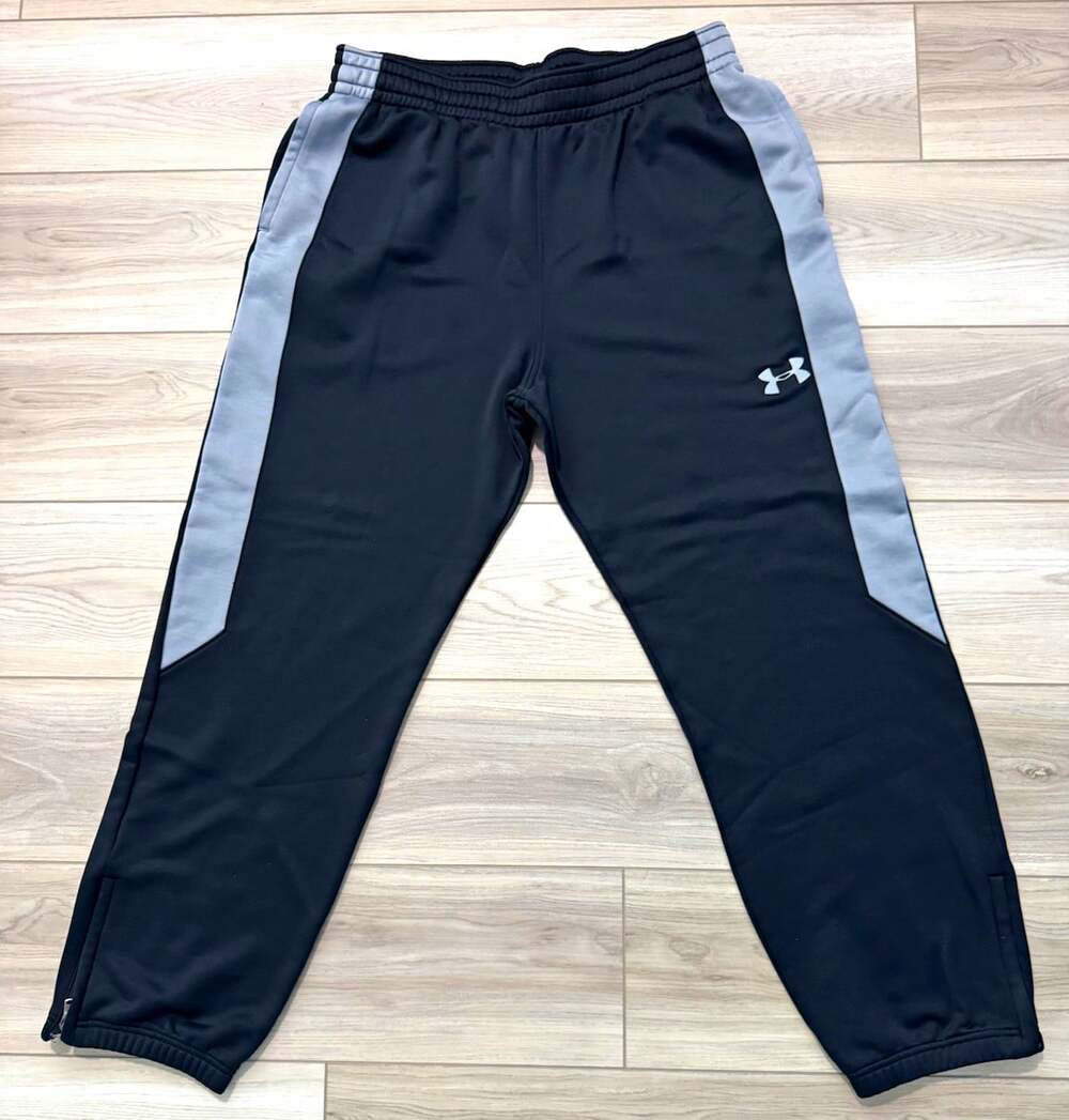 Under Armour Fleece Jogger Pants Mens XL Loose Black Gray Zip Ankle Sweatpants